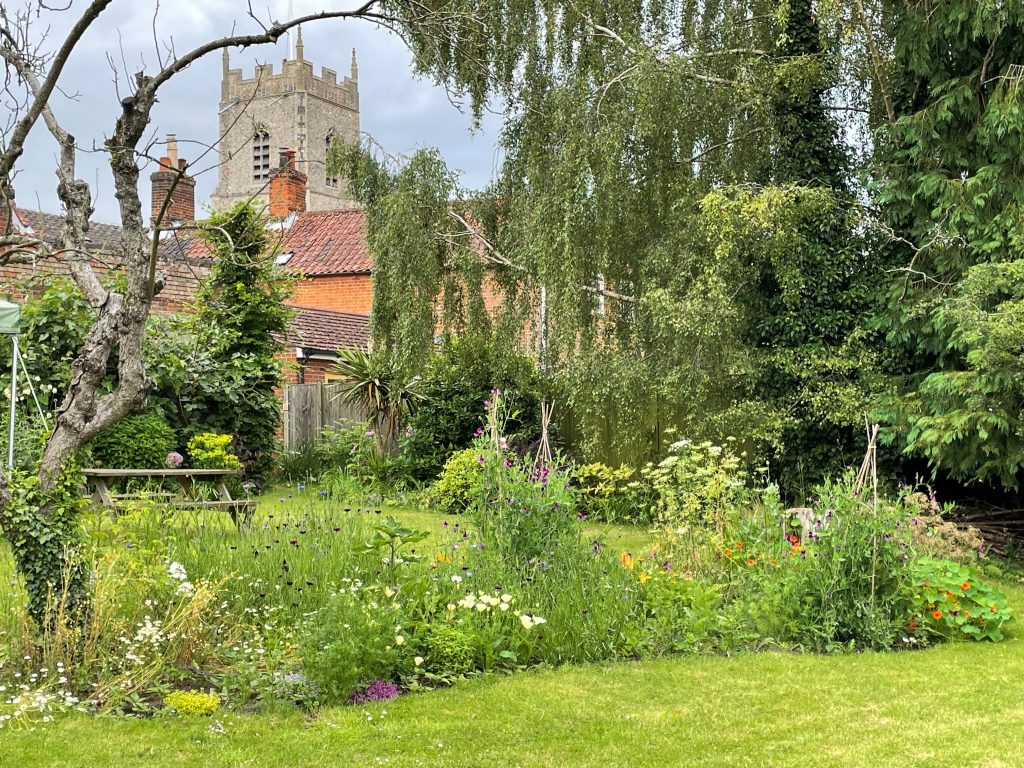 Garden with flower beds